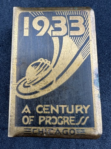 Vintage 1933 Chicago World's Fair Brass Match Box Holder - Century Of Progress