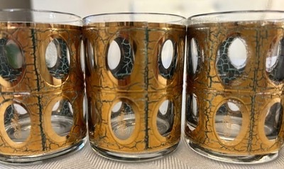 VINTAGE CULVER SHOT GLASSES - STAMPED: cCulver,Ltd. - Gold Design on Clear Glass