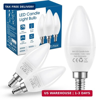 E12 LED Candelabra Light Bulbs 60 Watt Equivalent, 5000K Daylight White Type B