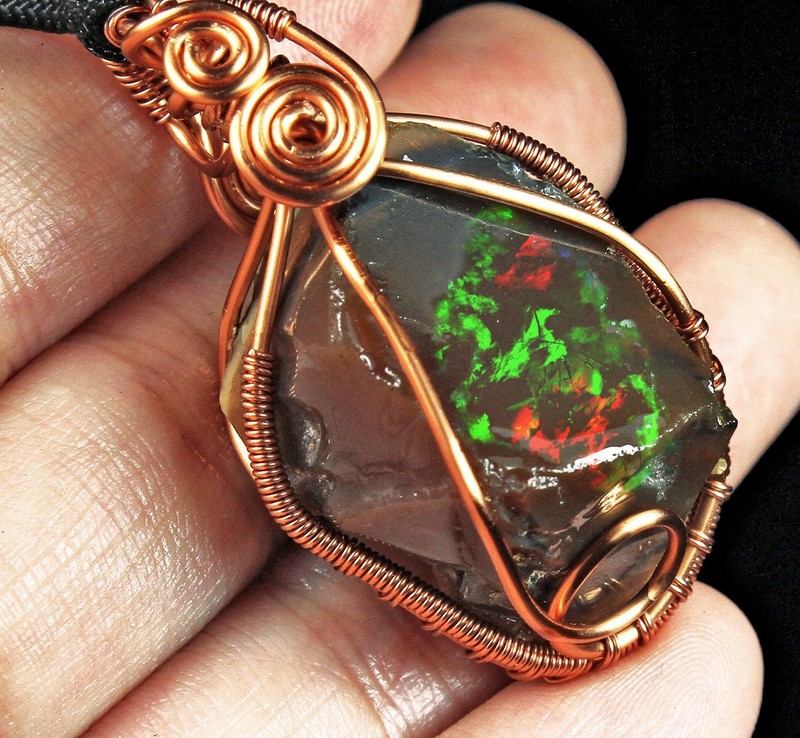 56Ct African Black Opal Rough Wire Wrapped Pendant PYRH97
