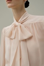 $179 NWT / LILYSILK Bow Tie 100% Silk Jasmine Blouse, Dusty Pink - XL