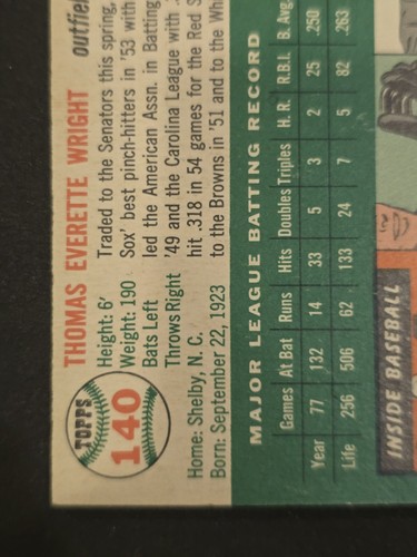 1954 Topps #140 Tom Wright - Washington Senators EX - Foto 10 di 10