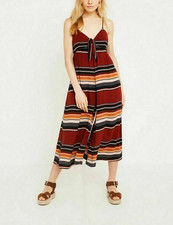 Urban Outfitters Bunny Striped Printed Jumpsuit Cropped Wide Leg Brown M 205766