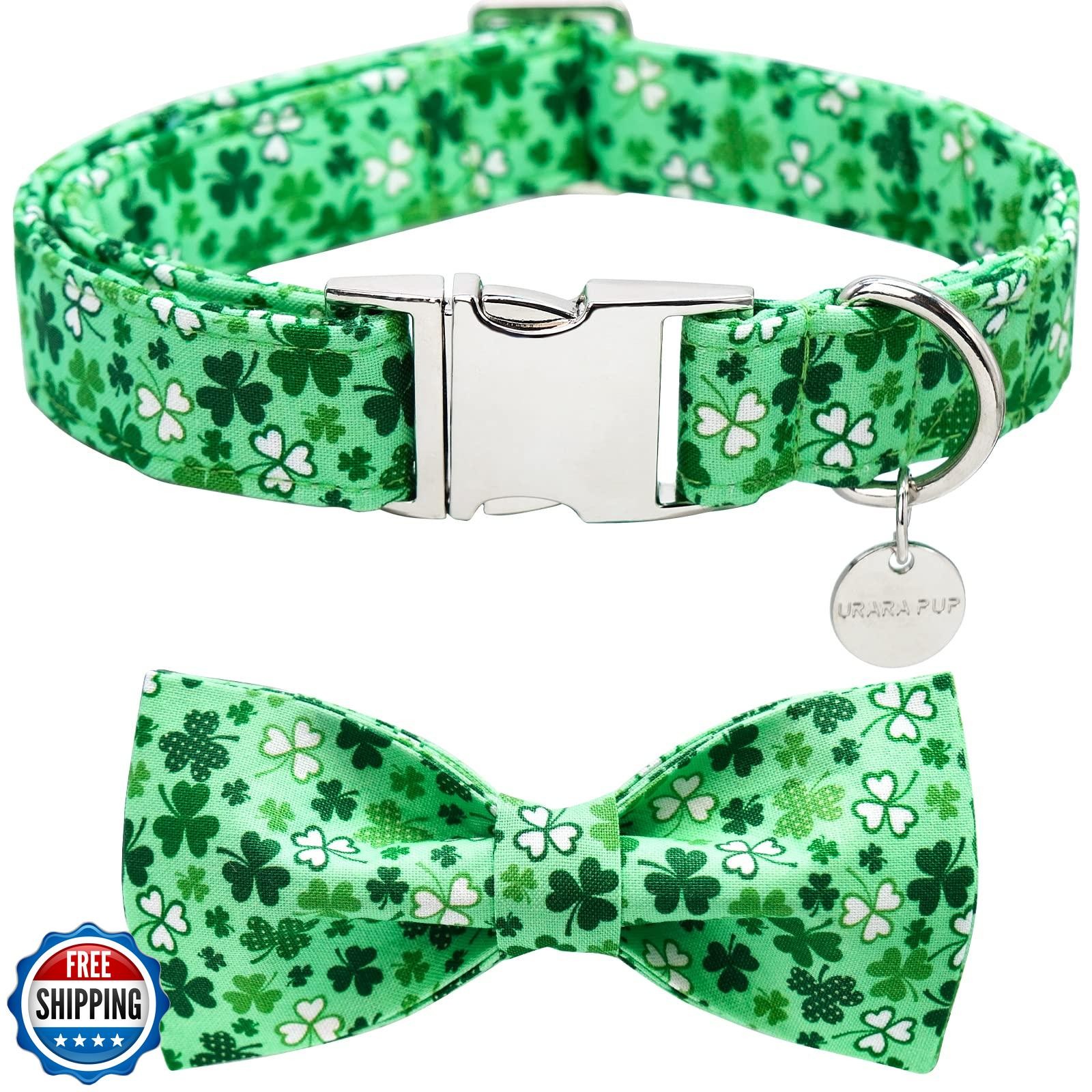 St. Patrick's Cotton Dog Collar with Bow Tie for Pups