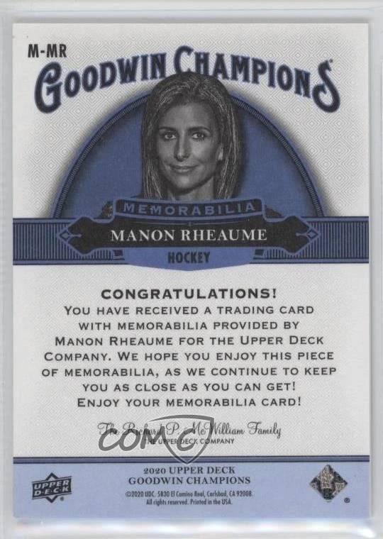 2020 Upper Deck Goodwin Champions Memorabilia Manon Rheaume #M-MR - Image 2 of 2