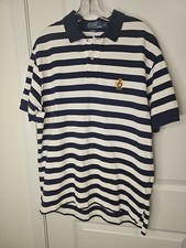 VTG 90s Polo Ralph Lauren Striped Shirt Mens Navy White Crest Embroidered Sz L