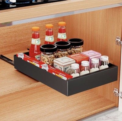 Ausziehbarer Schrank Organizer, Gelewuld Schubladen, Schwerlast (schwarz/30 B*43 T*7H cm)