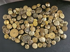 Lg Lot 100 Vintage Gold Tone Metal/Brass Buttons Shank Crafts Military