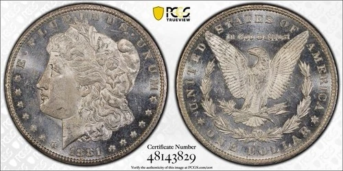 1881-CC MORGAN SILVER DOLLAR- PCGS-MS62PL- CARSON CITY- PROOF LIKE-[Downsizing]