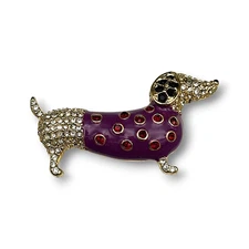 Talbots Dachshund Dog Brooch Pim Weiner Dog Crystals NEW