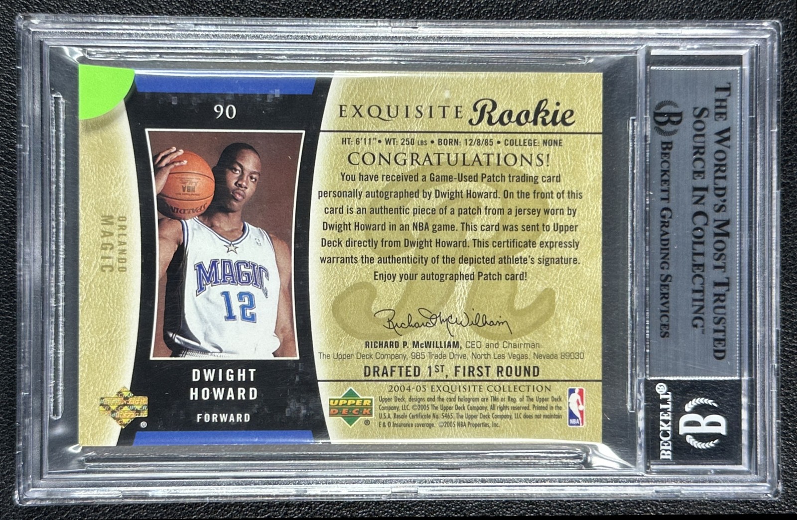 DWIGHT HOWARD BGS 8 2004-05 EXQUISITE COLL #90 ROOKIE PARALLEL PATCH RC AUTO /12 view 2