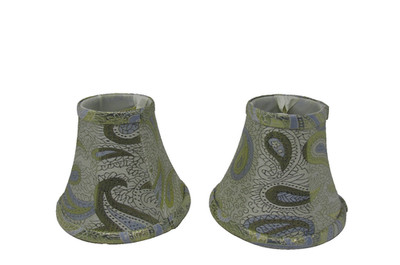 Set of 2 Vtg Gold Blue Paisley Lined Fabric Clip on Lamp Shades 5.25'' H x 6'' B