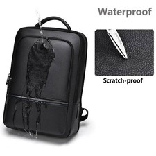 Premium Business Rucksack Herren PU Leder Laptop Tasche 15,6 USB Design Schwarz