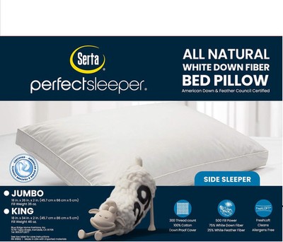 Serta Down Pillow 500 Fill Power Hotel Collection Pillow with Gusseted 300 tc