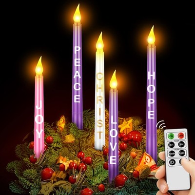 5 Pcs LED Flameless Advent 0.79 x x 10 inches, purple, pink, white 