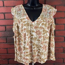 Lucky Brand Los Angeles Womans 1X Floral Blouse Casual Chic