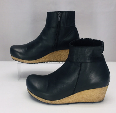 Birkenstock Papillio Ebba Ankle Boot EU 39 US 8 Black Leather Zip Wedge Platform