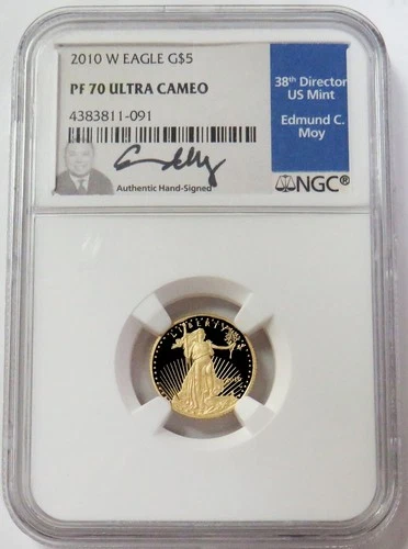 2010 W GOLD MOY SIGNED $5 AMERICAN EAGLE 1/10oz NGC PF 70 UC