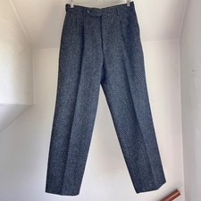 Vintage 80s Herringbone Wool Trousers 30" Gray Straight Leg Unisex Preppy Chic