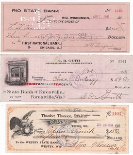 3 Small Town Wisconsin Bank Checks Early 1900s Rio Forestville Westby