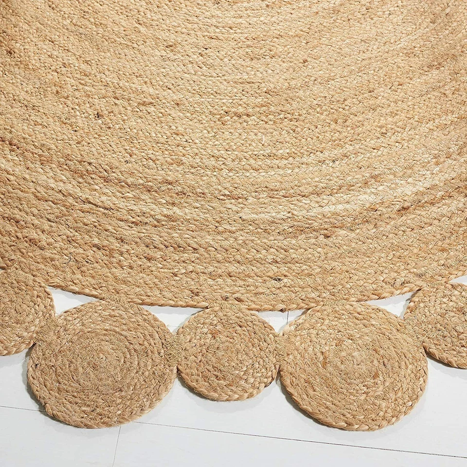 Round Rug 100% Jute Handmade Braided Carpet Home Decor Floor Mat Modern Area Rug - Image 4 of 4