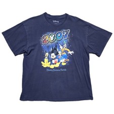 Y2K Mickey Donald Duck Goofy Pluto Walt Disney 2007 T-Shirt Blue Mens XL