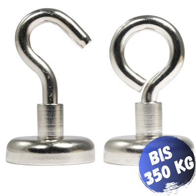 Topfmagnet Neodym Magnet mit Haken Öse 10mm bis 90mm Extra Stark bis 350 KG Rund