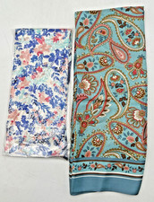  2 TALBOTS 100 SILK SCARVES GARDEN SCARF BLUE FLOWERS  PAISLEY BLUE/PINK NWT