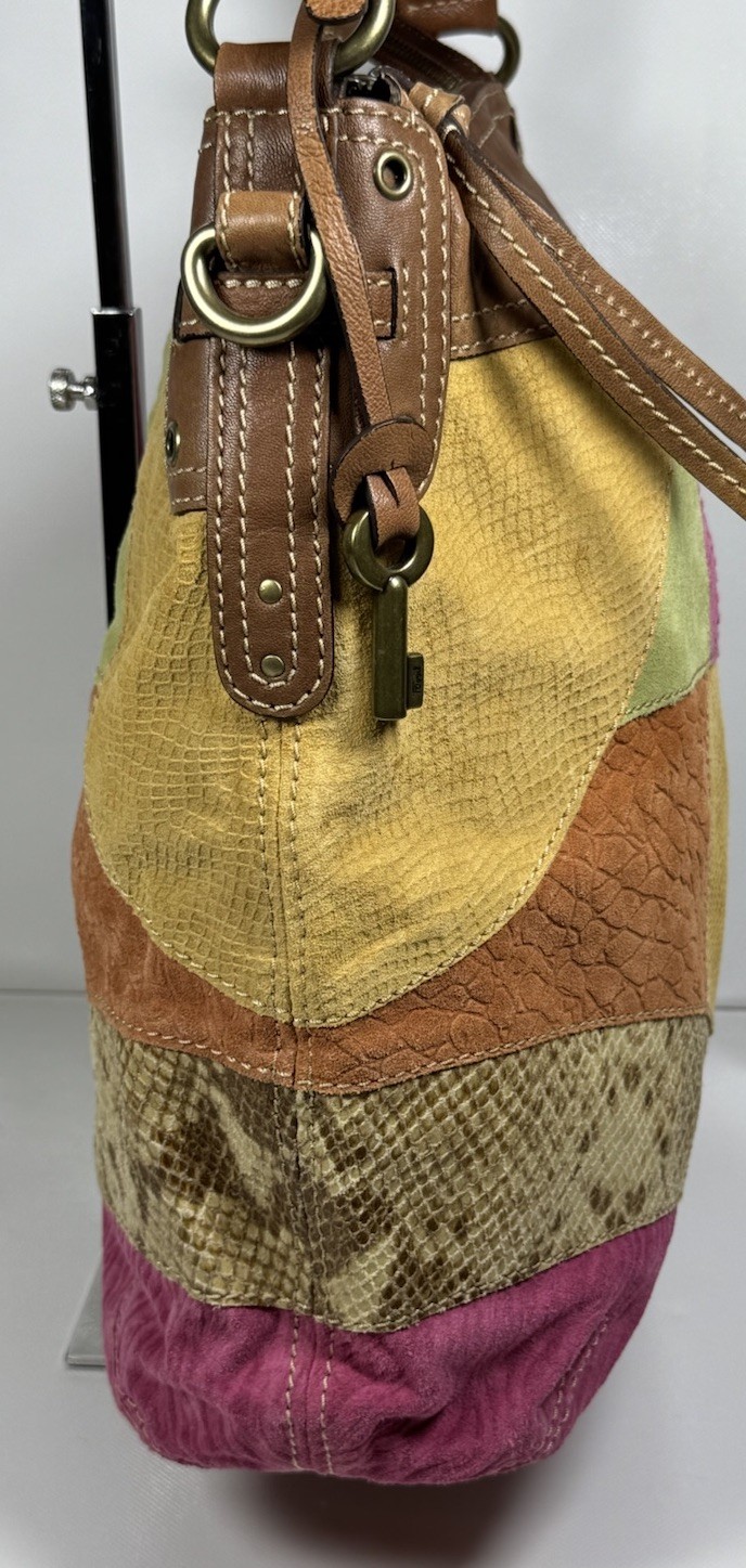Fossil Patchwork Leather Shoulder Bag Boho Satche… - image 3