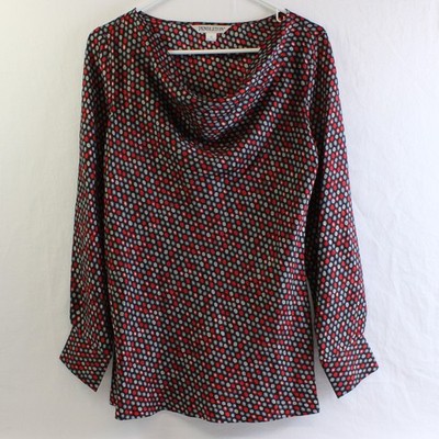 Vintage Pendleton Damen 10 100% Seide Geometrisches Drape-Nacken Langarm Bluse