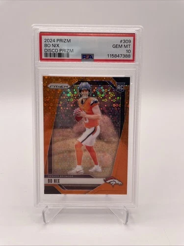 2024 Panini Prizm - Bo Nix #309 Orange Disco RC Rookie Color Match PSA 10