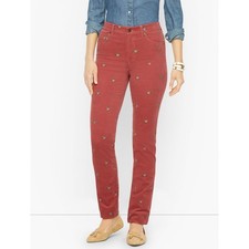 Talbots Stretch Corduroy Straight Leg Mallard Embroidered Pants Size 4 Petite