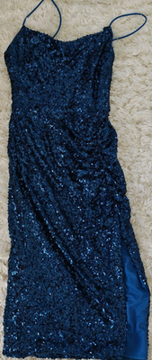#ad Aqua Size 2 Blue Sequin Party Dress. New With Tags Long Elegant Sparkly. $20.00