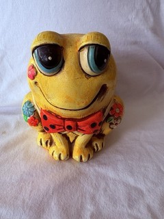 Vintage 1967 Holiday Fair Yellow Frog Coin Bank Japan OSL Retro Hippie Groovy