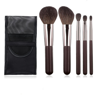 Travel Makeup Brushes Set w/Pouch, Portable 5PCS Professional Premium Goat Hair