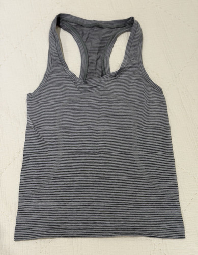 Lululemon Gray Striped Racerback Tank Top Womens S Nylon Stretch Scoop Neck