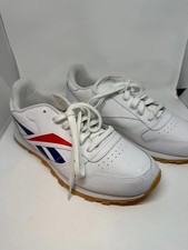 Reebok Classic Nylon Women  s Sneakers White Gum Sole Red Blue Logo Size 7