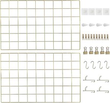 Metal Grid Wall Panel, Wire Grid Photo Display Organizer, 17.3" 11.8" Gold