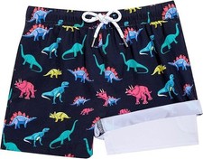 Boys Dinosaur Swim Trunks Boxer Liner Quick Dry Black Kids Shorts Size 10/12 XL