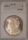 1884-O Morgan $1 ANA ANACS MS63 Gen 1 Old small White Holder SWH Toned Semi-PL