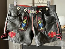 Vintage Original Steindl Embroidered Black Leather Lederhosen Oktoberfest Shorts