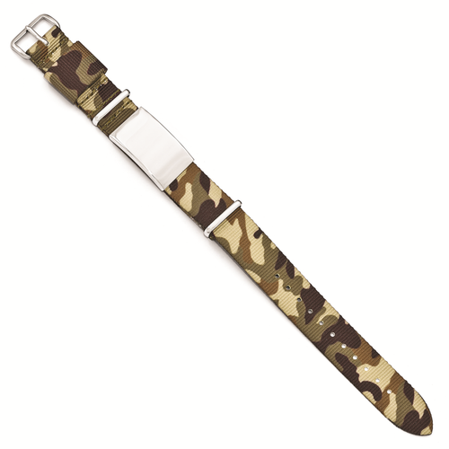 Chisel Stainless Steel Polished Brown Camo Fabric Adjustable ID Bracelet 10" - Picture 2 of 3