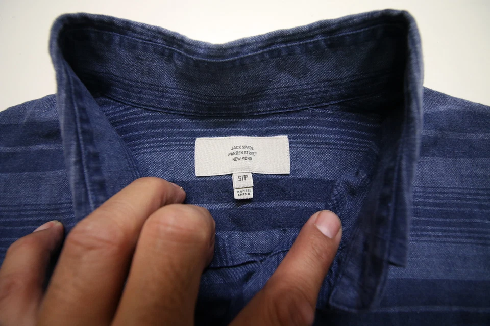 Jack Spade Warren Street NY Shirt Mens S Linen Blue Stripe Short Sleeve Button - Image 4 of 4