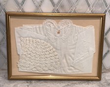 Vintage 1936 White Baby Gown Crocheted Bonnet Custom Framed Matted 11  W 15.5  L