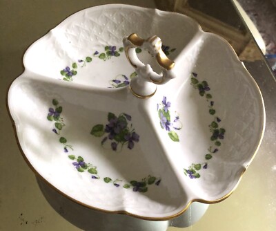Gebäckschale mit Griff zum Teil vergoldet Kaiser Viola Germany 4 Fächer 3,5 cm H