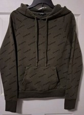 Bebe Sport All Over Logo Print Hoodie Sweatshirt Forest Green Medium