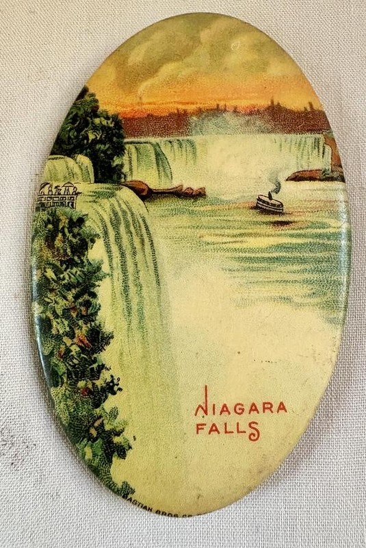 Vintage Celluloid Pocket Mirror of Niagra Falls Beautiful Artistic Rendering