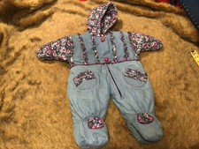 vintage tidykins girl s Size 6-9 mo. blue floral ruffles hooded snowsuit bunting