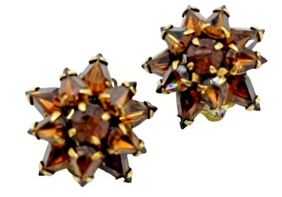 Designer Adele Simpson Earrings Signed  Clip-on Estate Brown Topaz Prongset