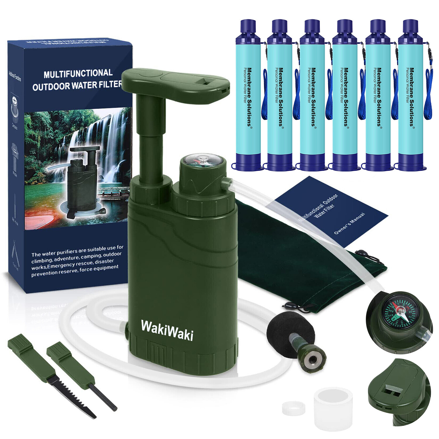 Water Filter Hand Pump Backpacking,4Stage Water Filter Straw Outdoor